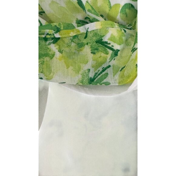 NWT Vince Camuto Large Floral Lime Green & Yellow Short Sleeve Blouse - Picture 10 of 13